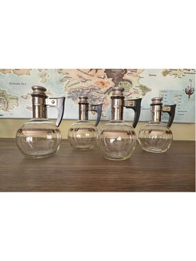 Set of 4 Mid-Century Glass Cruets w/ Bakelite Handles